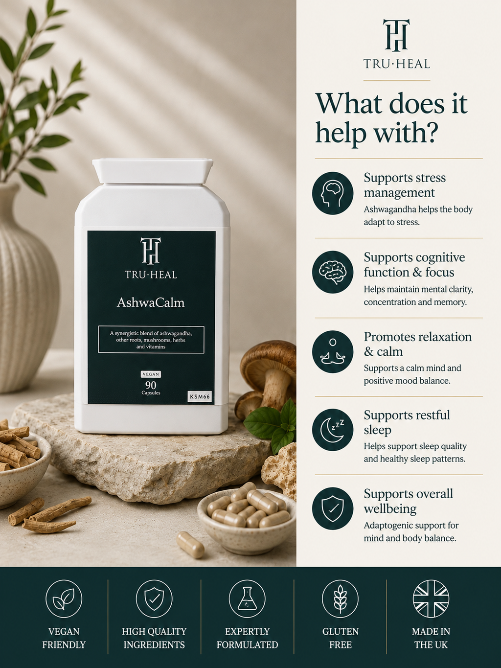 Tru-Heal AshwaCalm – Ashwagandha & Botanical Wellness Complex