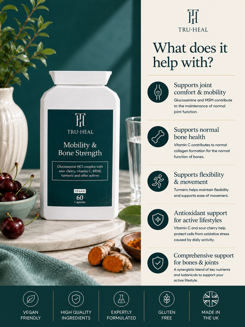 Tru-Heal Mobility & Bone Strength – Glucosamine, MSM, Turmeric & Vitamin C